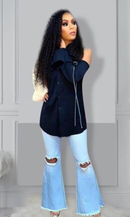 Polyester Turndown Collar Long Sleeve Patchwork Button Solid