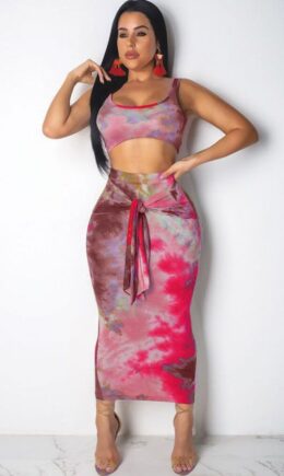 Polyester Sexy Fashion Patchwork HOLLOWED OUT Print Regular  Two-Piece Dress