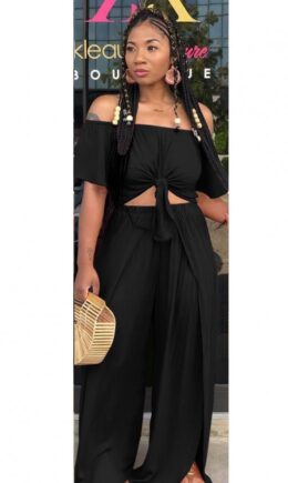Fashion Casual asymmetrical Solid Bandage Loose Two-piece Pants Set