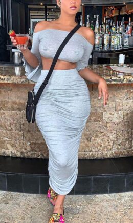 Polyester Fashion Sexy adult Patchwork Solid backless Draped Two Piece Suits pencil Half Sleeve Two Pieces