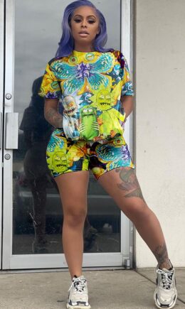 Polyester Fashion Casual adult Ma'am Patchwork Print Two Piece Suits pencil Half Sleeve Two Pieces