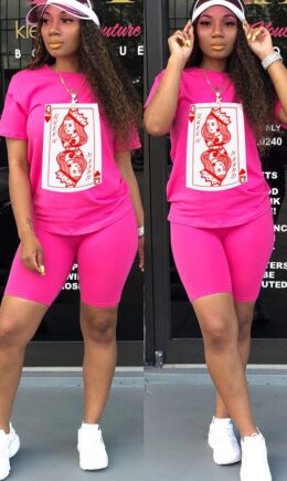Cotton Fashion adult Ma'am Street Print Two Piece Suits Straight Short Sleeve Two Pieces