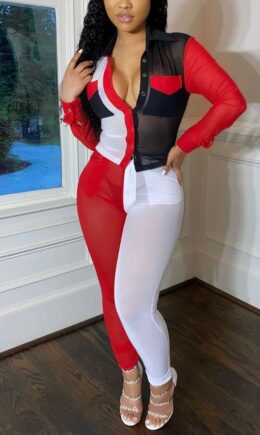 Milk Silk Sexy Solid contrast color pencil Long Sleeve Two Pieces