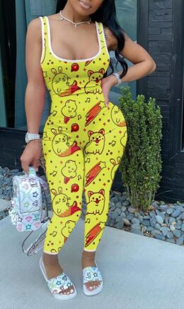 Fashion Casual Print Sleeveless Slip Jumpsuits