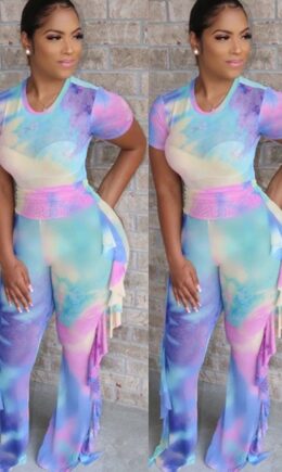 Milk Silk Fashion adult Ma'am Street Patchwork Print Two Piece Suits Straight Short Sleeve Two Pieces