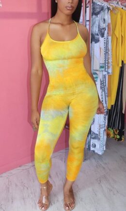 Fashion Print Polyester Sleeveless Slip Jumpsuits