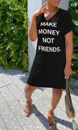Fashion Casual Sleeve Short Sleeves V Neck Straight Knee-Length Print Dresses