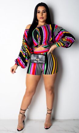 Multi-color Fashion Sexy Print Striped Straight
