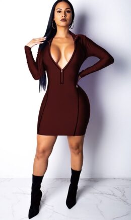 Sexy Fashion Cap Sleeve Long Sleeves V Neck Slim Dress Mini Patchwork chain Club Dresses