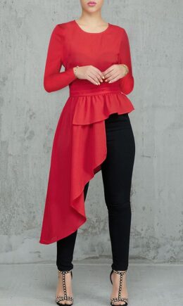 Polyester O Neck Long Sleeve Stringy selvedge Solid asymmetrical  Long Sleeve Tops