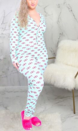 Sexy Print Polyester Long Sleeve V Neck Jumpsuits