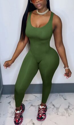 Fashion Sexy Solid Milk. Sleeveless O Neck Jumpsuits