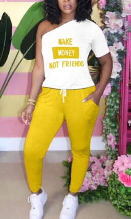 Casual Print Asymmetrical Two Piece Suits Harlan Pants Short Sleeve Two Pieces
