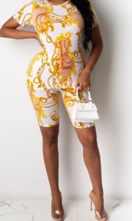 Polyester Casual Print Straight Short Sleeve Two Pieces