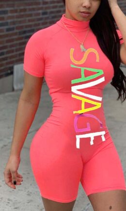 Casual letter Short Sleeve Jumpsuits