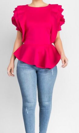 Fashion Petal Sleeve Short Floral Regular Blouses & Shirts