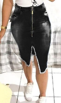 Denim Zipper Fly Mid Solid Tassel Zippered pencil Capris Bottoms