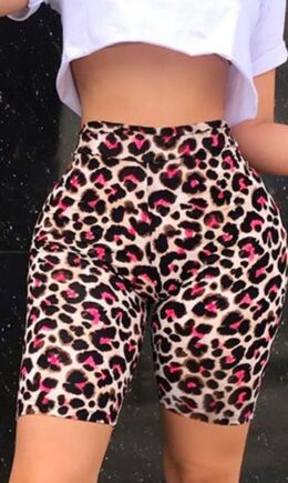 Leopard print colour Elastic Fly Mid Print Straight Capris Bottoms