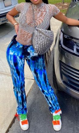venetian Zipper Fly Mid Print Zippered Straight Pants Bottoms