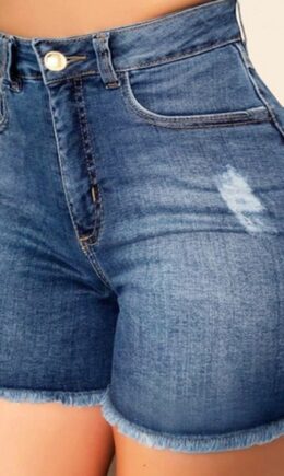 Denim Zipper Fly High Hole washing pencil shorts Bottoms