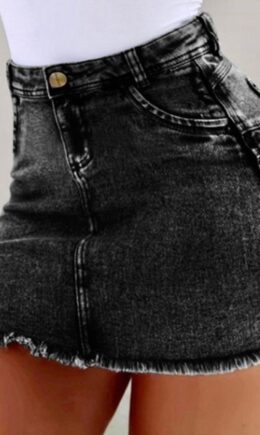 Denim Zipper Fly High Solid washing Old Hip skirt Bottoms