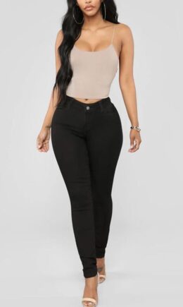 Denim Zipper Fly High Solid washing pencil Pants Bottoms