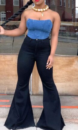 Denim Zipper Fly Mid Solid washing Boot Cut Pants Bottoms