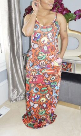 Sexy Casual Spaghetti Strap Slip Pencil Dress Floor-Length Print Dresses