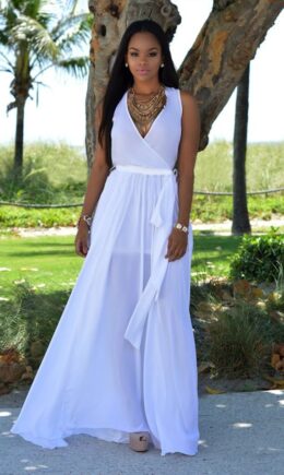 Chiffon Sexy Fashion Tank Sleeveless V Neck Step Skirt Floor-Length Solid