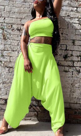 Polyester Fashion Sexy adult Ma'am Solid Two Piece Suits Harlan pants Sleeveless Two Pieces