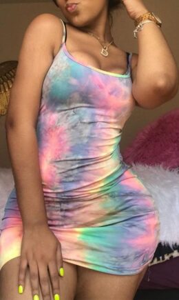 multicolor Sexy Spaghetti Strap Sleeveless Slip Step Skirt Mini Print Tie and dye Dresses