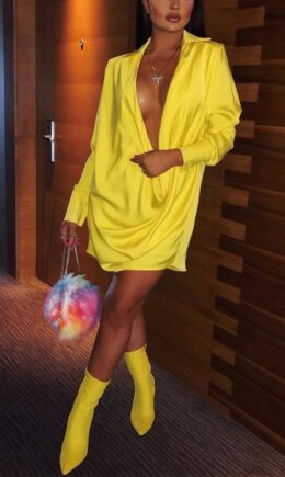 Fashion Sexy Cap Sleeve Long Sleeves Asymmetrical Collar Asymmetrical Mini asymmetrical Club Dresse