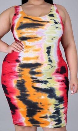 Multi-color Polyester Sexy Tank Sleeveless O neck A-Line skirt Tie and dye Dresses