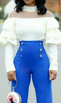 Cream white Polyester O Neck Long Sleeve Solid Patchwork  Long Sleeve Tops