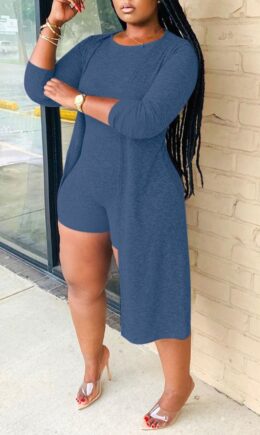 Cotton Sexy Solid Straight Three Quarter Two Pieces