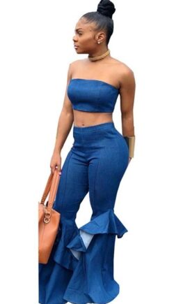 Plain Mid Waist Elastic Waist Two-piece suit