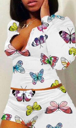 Sweet Animal Prints Print Straight Long Sleeve Two Pieces