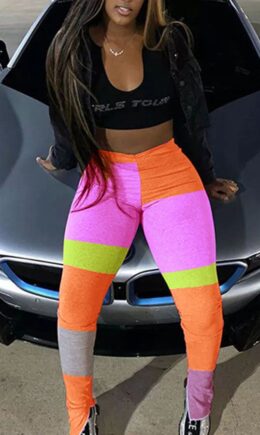 Polyester Elastic Fly High Split Skinny Pants Bottoms