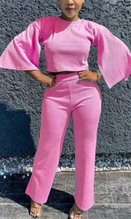 Polyester Fashion adult Ma'am OL Solid Two Piece Suits Straight Three Quarter Two Pieces