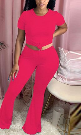 Polyester Fashion Casual adult Ma'am Solid Two Piece Suits Loose Short Sleeve Two Pieces