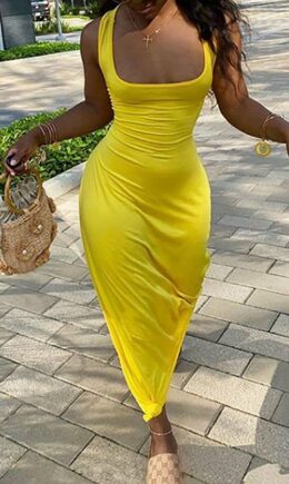 Milk. Fashion Sexy adult Ma'am Tank Sleeveless Square Step Skirt Floor-Length Solid backless Dresses