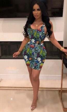 Polyester Fashion Casual adult Patchwork Print Character Two Piece Suits Hip skirt Sleeveless Two Pieces