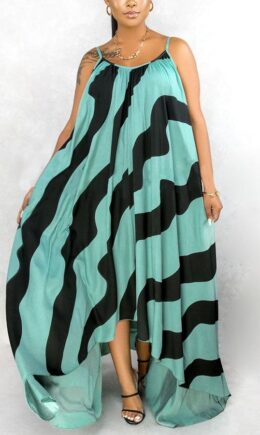 Polyester Fashion adult England Ma'am Spaghetti Strap Sleeveless Slip Asymmetrical Floor-Length Print Dresses