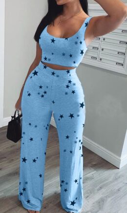 Polyester Fashion adult Ma'am OL Print Two Piece Suits Straight Sleeveless Two Pieces