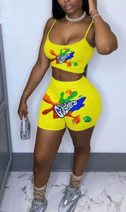 Casual Print Straight Sleeveless Two Pieces