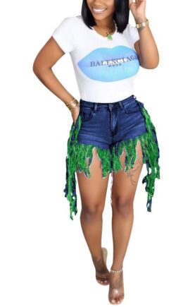 Tassel Design Distressed Denim