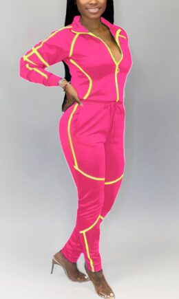 Polyester Fashion Active adult Ma'am Patchwork Solid Two Piece Suits pencil Long Sleeve Two Pieces