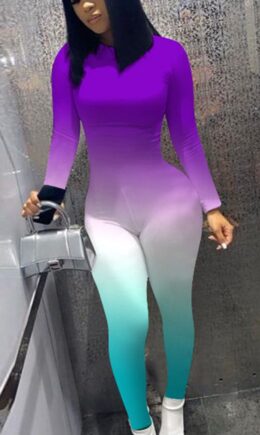 Casual Print Long Sleeve O Neck Jumpsuits