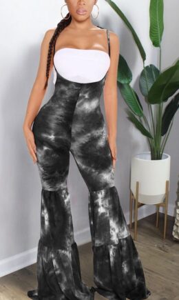 street Print Tie-dyed Polyester Sleeveless Slip Jumpsuits