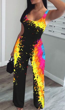 colour Fashion street Print Milk. Sleeveless O Neck Jumpsuits